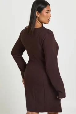 boohoo Robe Mini Froncée à Manches Longues Grande Taille<Femme Looks Chocolat|Robes Moulantes