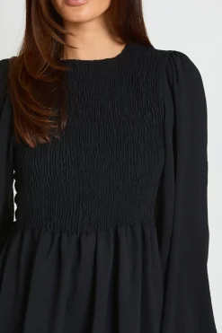 Robe Mini Froncée À Manches Évasées En Crêpe Martelé