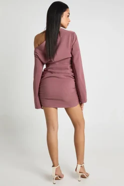 Robe Mini Froncée À Épaules Dénudées Et Manches Évasées