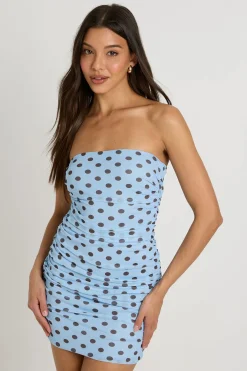 Robe Mini Froncée À Pois Ton Sur Ton Avec Bustier