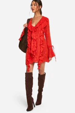Robe Mini à Froufrous Paisley Burnout