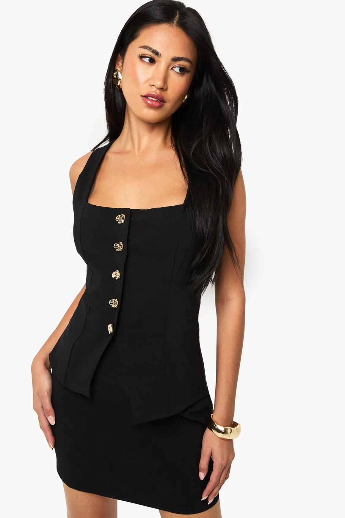 Robe mini gilet à boutons dorés