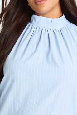 Robe Mini Grande Taille À Col Montant Volant Et Rayures