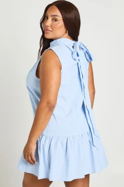 Robe Mini Grande Taille À Col Montant Volant Et Rayures