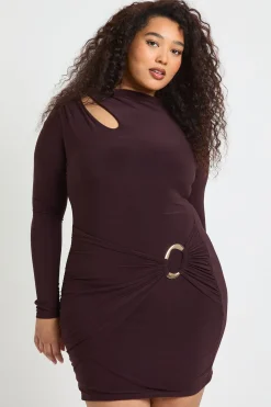 Robe Mini Grande Taille Col Montant avec Détail de Finition Croisée
