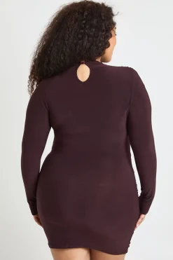 Robe Mini Grande Taille Col Montant avec Détail de Finition Croisée