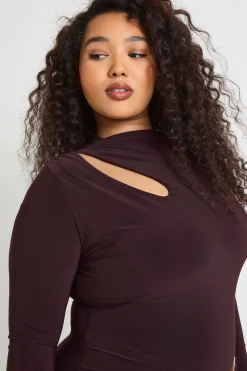 Robe Mini Grande Taille Col Montant avec Détail de Finition Croisée