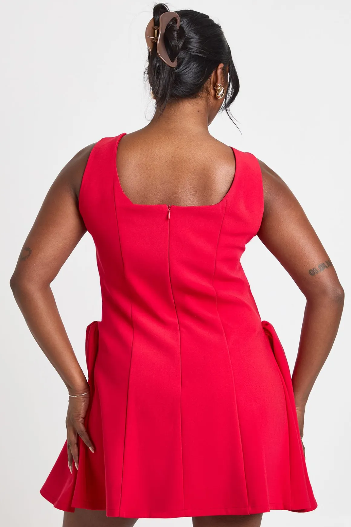 Robe Mini Grande Taille À Encolure Carrée Et Jupe Évasée