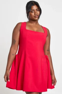 Robe Mini Grande Taille À Encolure Carrée Et Jupe Évasée
