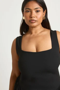 Robe Mini Grande Taille À Encolure Carrée Et Jupe Évasée