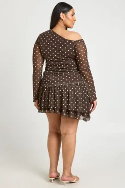 Robe Mini Grande Taille En Mesh Imprimé Zèbre Col Asymétrique