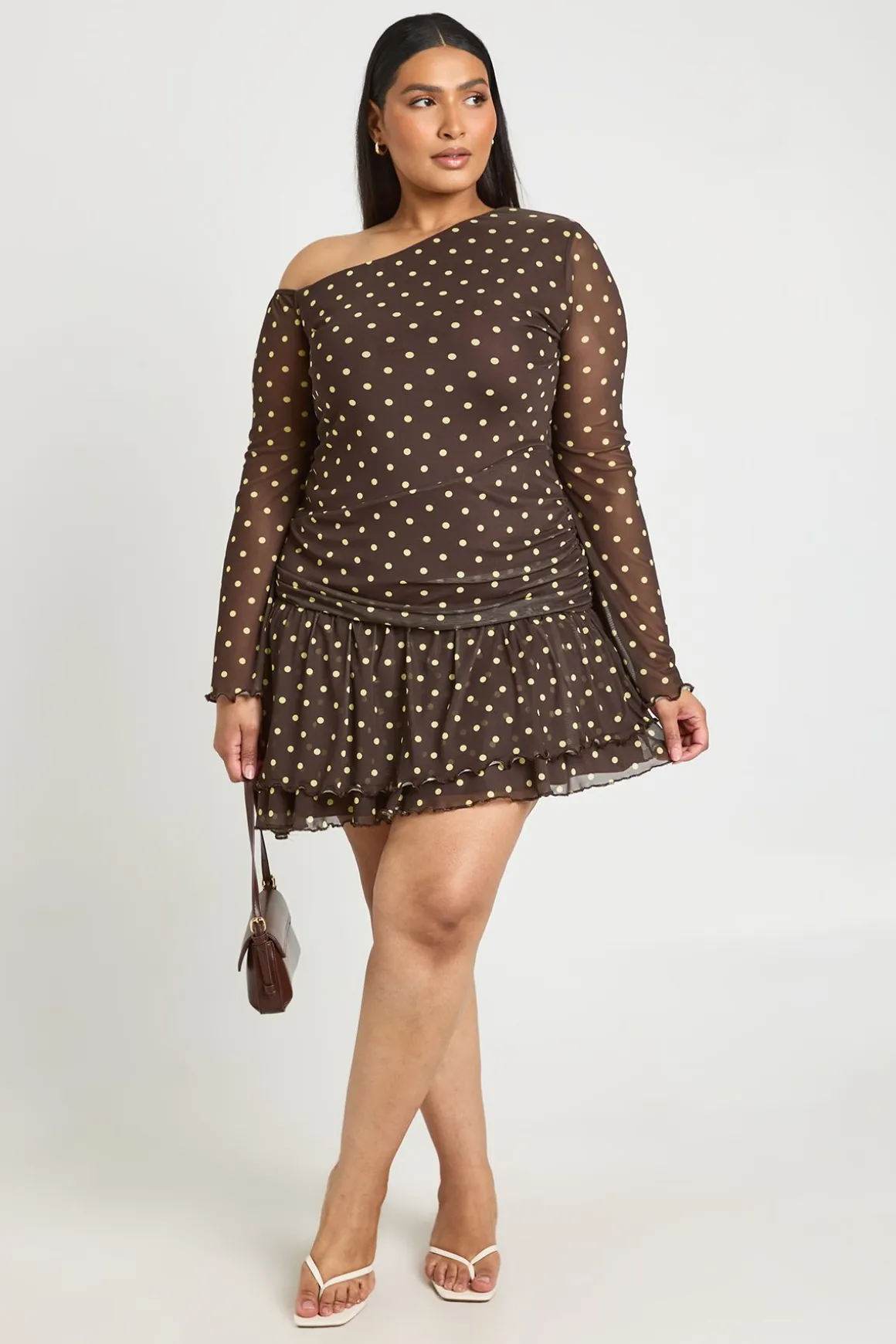Robe Mini Grande Taille En Mesh Imprimé Zèbre Col Asymétrique