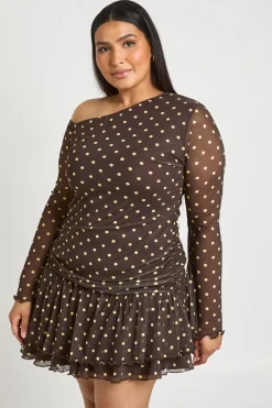 Robe Mini Grande Taille En Mesh Imprimé Zèbre Col Asymétrique