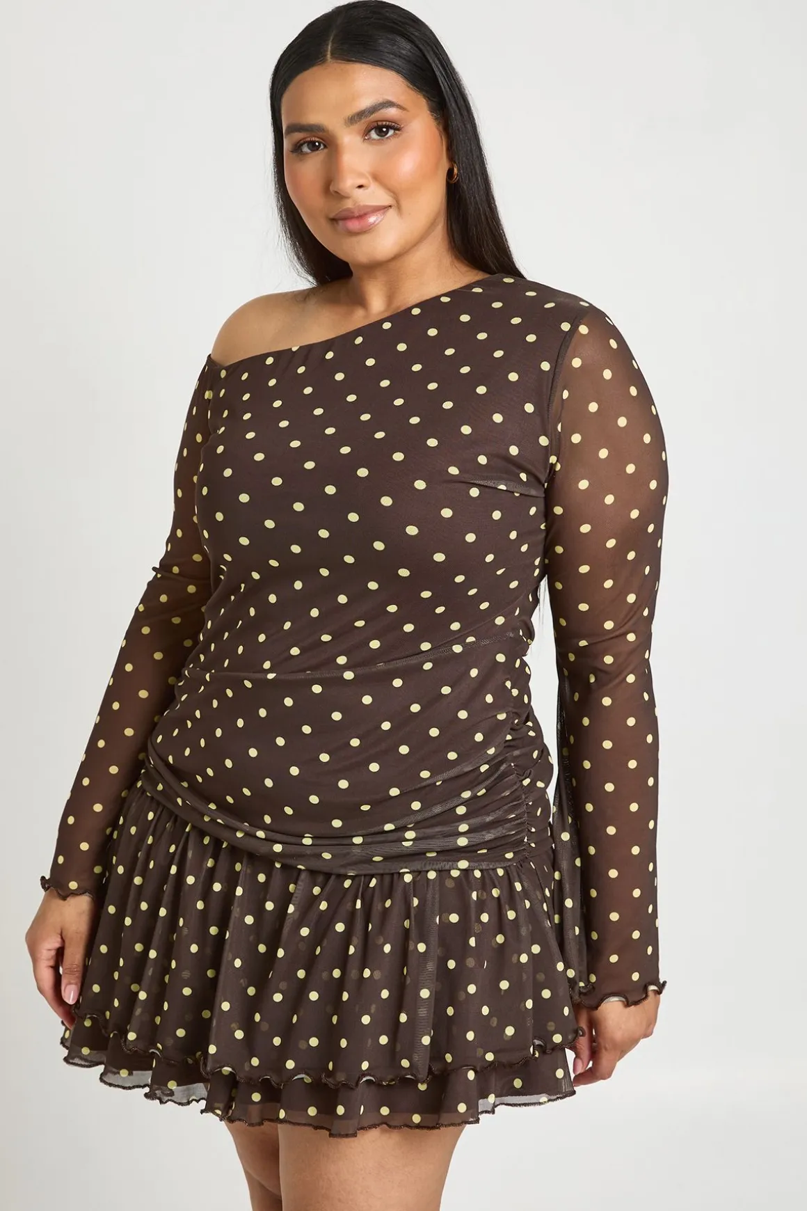 Robe Mini Grande Taille En Mesh Imprimé Zèbre Col Asymétrique