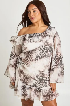 Robe Mini Grande Taille En Mousseline À Volants Et Bretelles Imprimé Animaux Mixte