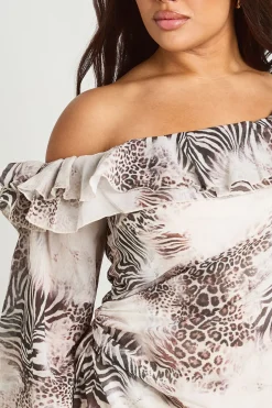 Robe Mini Grande Taille En Mousseline À Volants Et Bretelles Imprimé Animaux Mixte