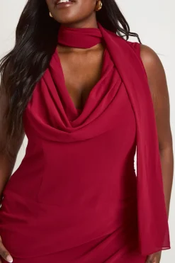 Robe Mini Grande Taille En Mousseline Col Bénitier Sans Manches Avec Foulard