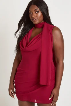 Robe Mini Grande Taille En Mousseline Col Bénitier Sans Manches Avec Foulard