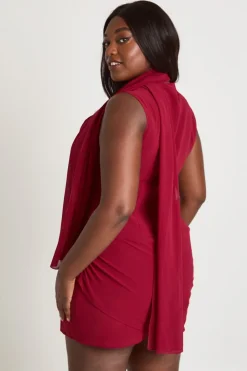 Robe Mini Grande Taille En Mousseline Col Bénitier Sans Manches Avec Foulard