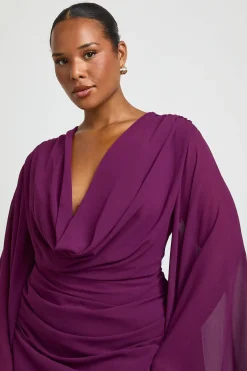 boohoo Robe Mini Grande Taille En Mousseline À Col Bénitier<Femme Robes Moulantes|Robes À Manches Longues