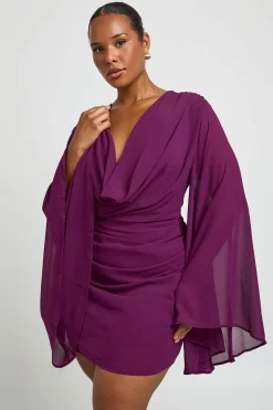 boohoo Robe Mini Grande Taille En Mousseline À Col Bénitier<Femme Robes Moulantes|Robes À Manches Longues