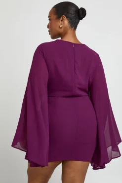 boohoo Robe Mini Grande Taille En Mousseline À Col Bénitier<Femme Robes Moulantes|Robes À Manches Longues