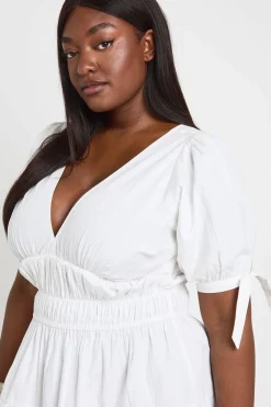 Robe Mini Grande Taille À Manches Bouffantes Et Encolure En V