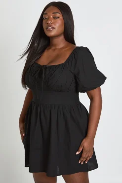 boohoo Robe Mini Grande Taille À Manches Bouffantes Effet Lin<Femme Robes Patineuses|Robes