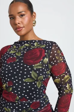 boohoo Robe Mini Grande Taille À Manches Évasées Et Encolure Slash Imprimé Roses Mixte<Femme Robes Moulantes|Robes À Manches Longues