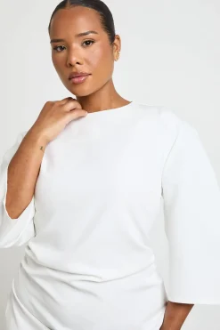 boohoo Robe Mini Grande Taille À Manches Ballon 3/4 Et Taille Cintrée Froncée<Femme Tons Neutres|Robes