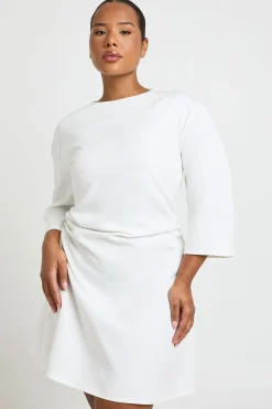 boohoo Robe Mini Grande Taille À Manches Ballon 3/4 Et Taille Cintrée Froncée<Femme Tons Neutres|Robes