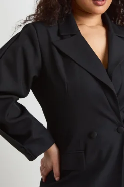 Robe Mini Grande Taille à Manches Ballon avec Détails de Coutures