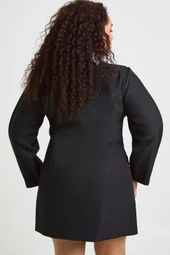 Robe Mini Grande Taille à Manches Ballon avec Détails de Coutures