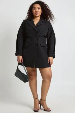 Robe Mini Grande Taille à Manches Ballon avec Détails de Coutures