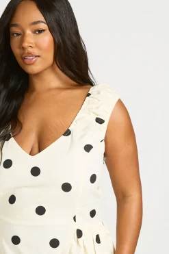 Robe Mini Grande Taille À Pois Col Rond En Popeline