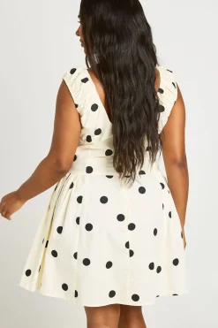 Robe Mini Grande Taille À Pois Col Rond En Popeline