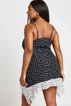 Robe Mini Grande Taille À Pois Contrastés Col Bénitier Et Bretelles