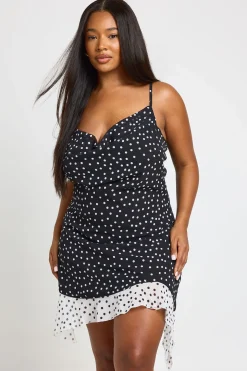 Robe Mini Grande Taille À Pois Contrastés Col Bénitier Et Bretelles