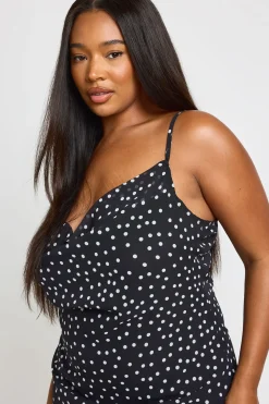 Robe Mini Grande Taille À Pois Contrastés Col Bénitier Et Bretelles