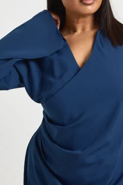 Robe Mini Grande Taille Tissée à Détail Drapé Portefeuille