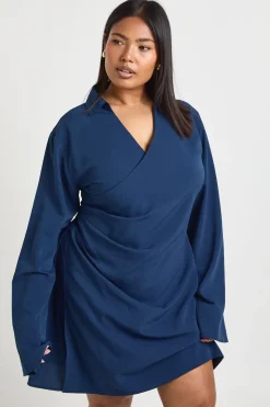 Robe Mini Grande Taille Tissée à Détail Drapé Portefeuille