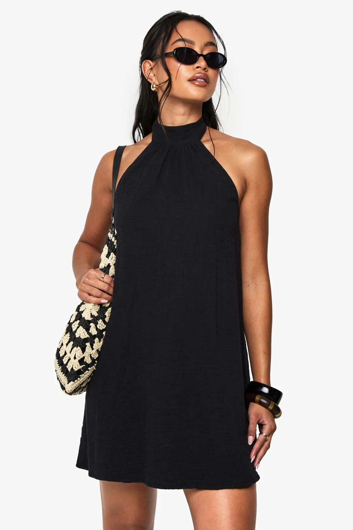 Robe Mini Halterneck en Étamine