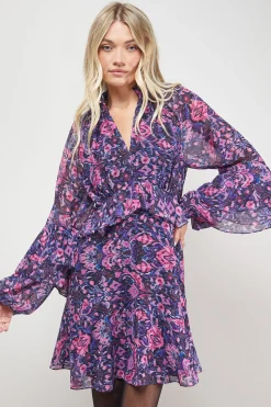 Oasis Robe Mini à Imprimé avec Manches Évasées et Détails Volantés<Femme Robes Bohème|Robes À Manches Longues