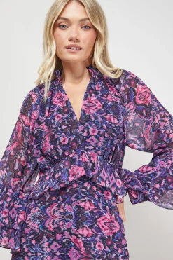Oasis Robe Mini à Imprimé avec Manches Évasées et Détails Volantés<Femme Robes Bohème|Robes À Manches Longues