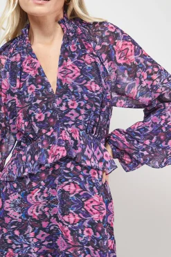 Oasis Robe Mini à Imprimé avec Manches Évasées et Détails Volantés<Femme Robes Bohème|Robes À Manches Longues