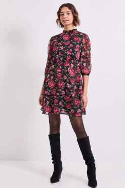 Dorothy Perkins Robe Mini Imprimée à Col Volant et Jupe Étagée e<Femme Toutes Les Robes|Robes À Manches Longues