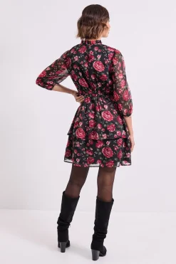 Dorothy Perkins Robe Mini Imprimée à Col Volant et Jupe Étagée e<Femme Toutes Les Robes|Robes À Manches Longues
