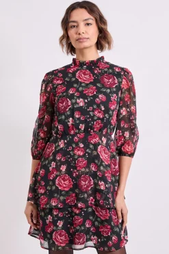 Dorothy Perkins Robe Mini Imprimée à Col Volant et Jupe Étagée e<Femme Toutes Les Robes|Robes À Manches Longues