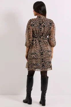 Robe Mini Imprimée à Col Volants et Jupe Étagée Petite Léopard