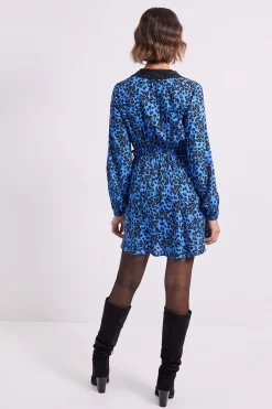 Dorothy Perkins Robe Mini Imprimée à Détail Col en Dentelle Florale Bleue Portefeuille<Femme Satin Et Dentelle|Robes À Manches Longues